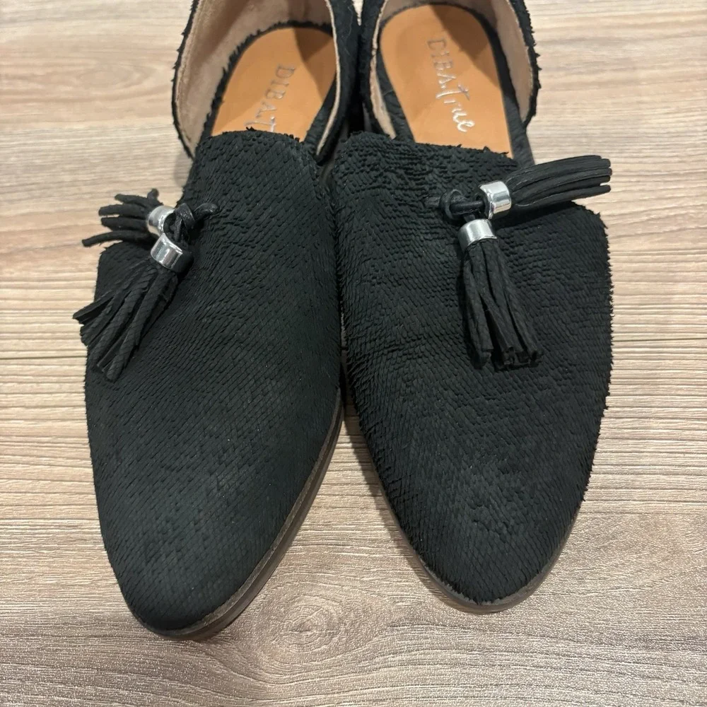 Diba True Neat Freak Women's Loafers Tassel Flats Size 7 Leather Upper Black